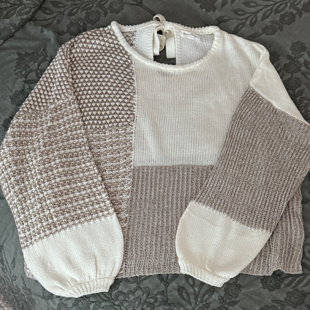 Blu Pepper Patchwork Sweater - Cream And Brown - image 1